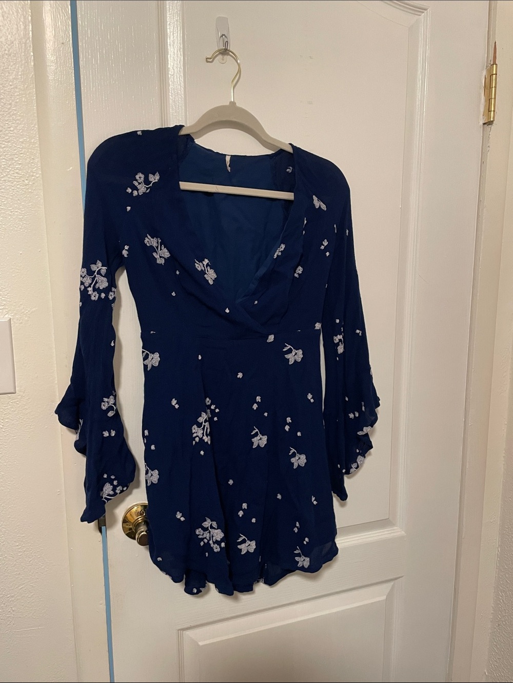 Free people Blue Floral Long-Sleeve Wrap Dress